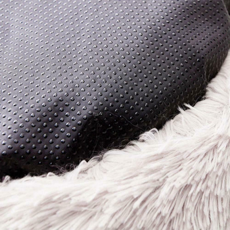 Round Soft Dog Bed Plush Kennel Nest Velvet Folding Pet Mat (Beige M)