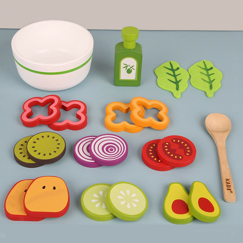 Pretend Play Simulation Fruit and Vegetable Salad Wood Kitchen Play Set Gift