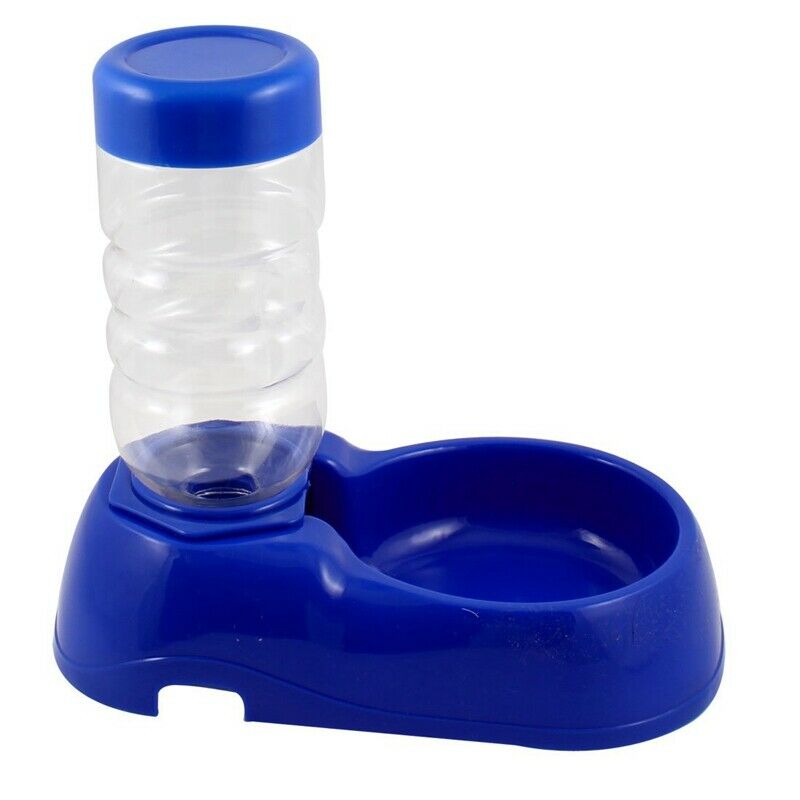 Blue Plastic Double Food Bowl Water Dispenser for Dog Cat
