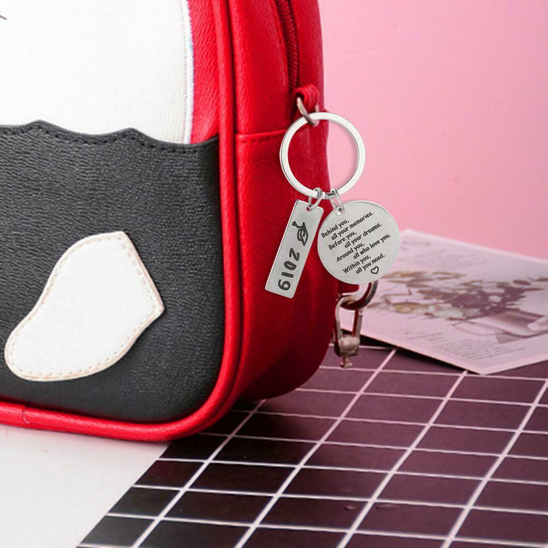 Letter Print Circle Square Pendant Keychain Women Graduation Key Ring Gift