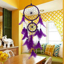 Double Ring Purple Feather Dream Catcher Wall Hanging Home Car Decor Craft