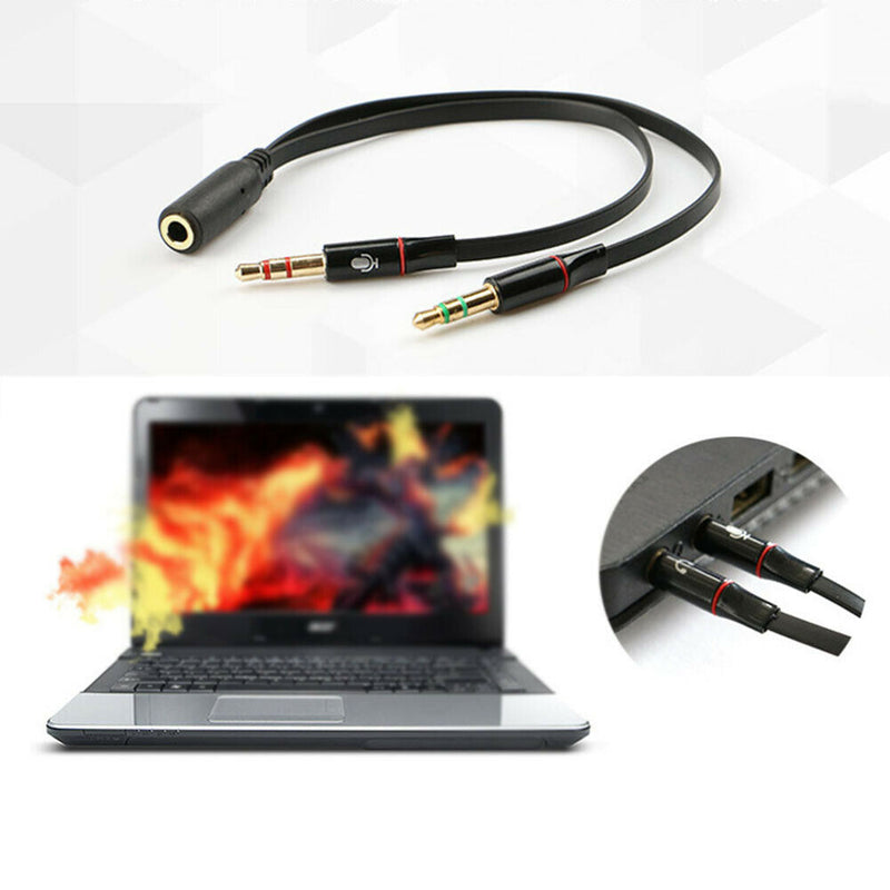 Stereo Audio Female to 2 Male Headset Microphone Y Splitter Cable Adapter Delu