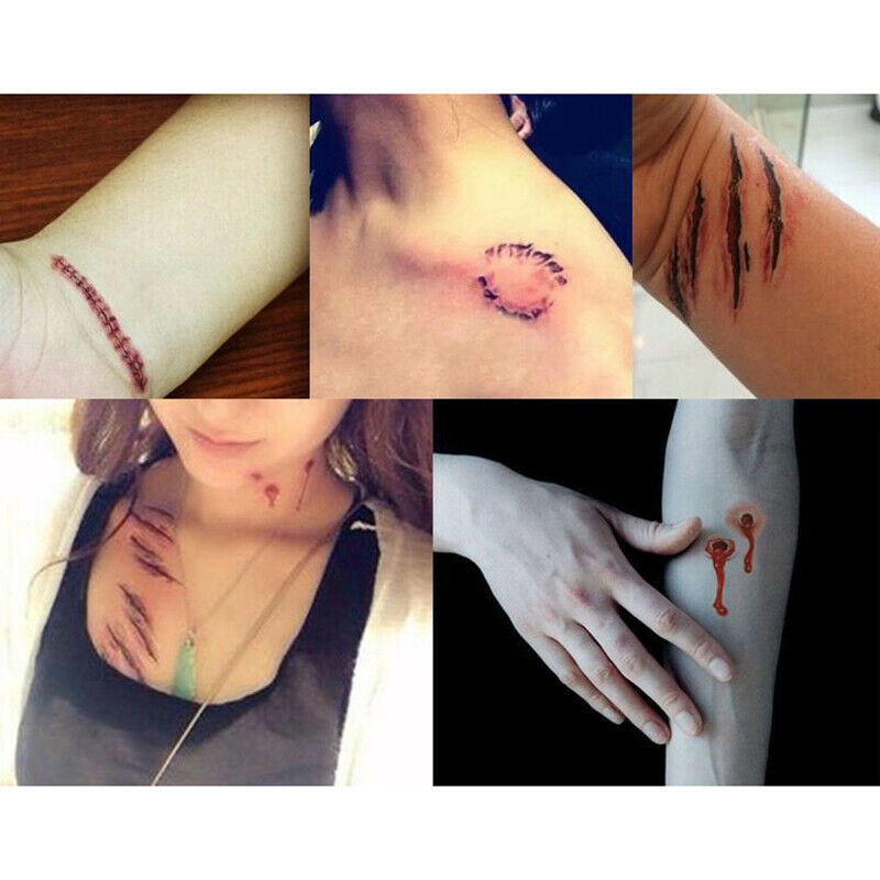 30Pcs Halloween Lifelike Bloody Wound Scary Waterproof Temporary Tattoo Stic Gw