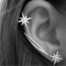 1 Pair Crystal Star Ear Cuff Rhinestone Ear Clip Metal Stud Earring Jewelry  TEU