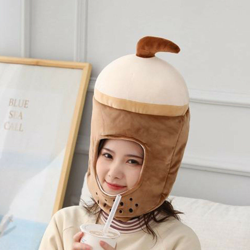 Girls Bubble Tea Shape Headband Plush Hat Cap Headdress for Women Teens