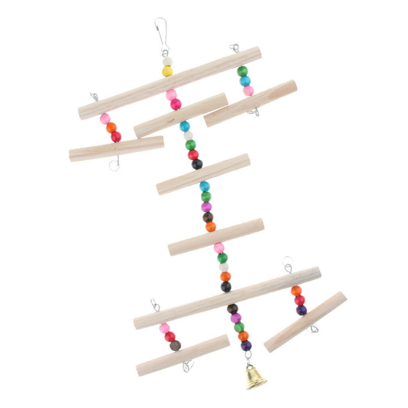 Parrot Bird Wooden Ladder Perch Toys Small Beads Varicolored