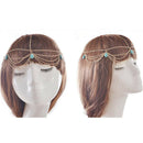 Headband Turban Headband For Lady Golden Chain Turquoise Metal Fashionable