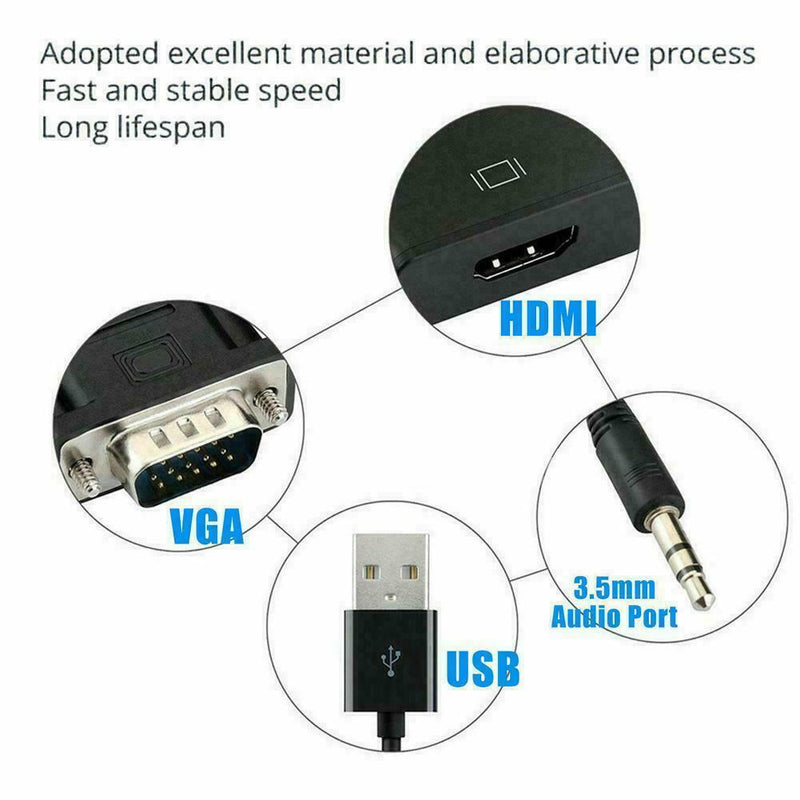 VGA Male To HDMI Female 1080P Audio TV AV HDTV Video Cable Converter Adapte A5P8