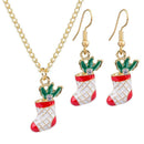 Fashion Women Sock Dangle Hook Drop Earrings Necklace Christmas Jewelry Set A