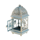 Rustic Lamp House Wrought Iron Lantern Ornament Tea Light Candle Holder Blue