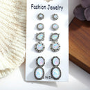 6Pairs/Set White Fire Opal Ear Studs Earrings Drop Dangle Weddings Jewelry   Z