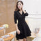 Plus Size Solid Color Dress Women Long Sleeve A-line Dresses (Black 4XL)