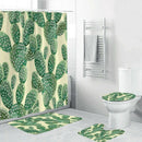 4Pcs Home Bathroom Decor Set Yellow Background Cactus Pattern Toilet Seat C