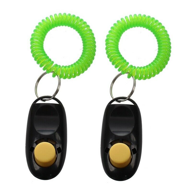 2Pcs Pet Dog Cat Button Click Clicker Trainer Training Obedience Aid Wrist  L1L9