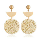 Korean Earrings For Women Wooden Straw Weave Rattan Earrings Round Vine Bra