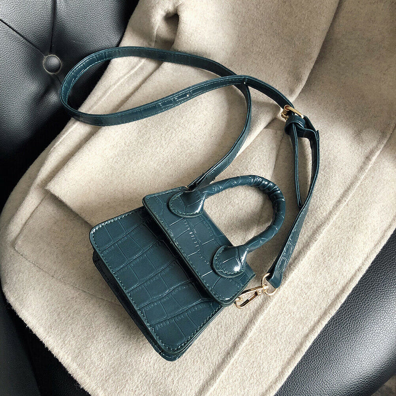 Retro Leather Women Shoulder Tote Bags Solid Mini Crossbody Handbag (Blue)