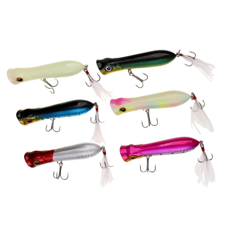 6pc Hard Plastic Fishing Lure 8.4cm 12g Popper Floating Lure Artificial Bait