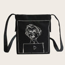 Canvas Women Shoulder Crossbody Bag Cartoon Printed Daily Handbag (Black) A