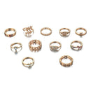 11pcs/set Rhinestone Leaf Eye Ring Women Geometric Knuckle Rings Jewelry