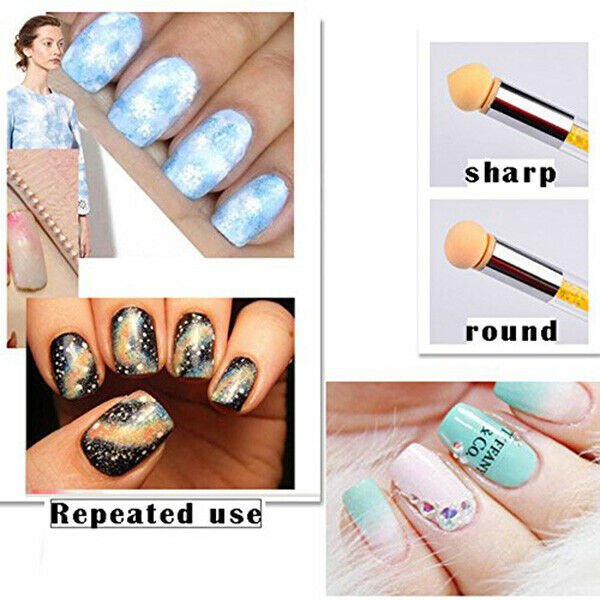 Nail Art Brush, Dual Tipped Ombre Nail Art Sponge Brush for DIY Gradient Bl D4G3