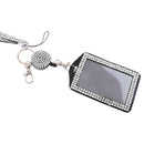 Rhinestones Lanyard with Retractable Reel Vertical ID Badge Holder White