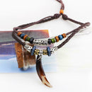 Men Bohemia Wolf Tooth Pendant Leather Beaded Weaved Favor Necklace Jewelry S8H7