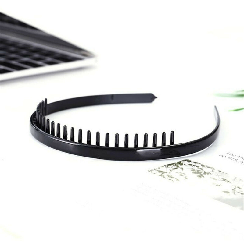 1pc Unisex Plastic Headband with Non-Slip Teeth Comb Black DIY Hair Styling Hoop