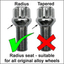 BLACK ALLOY WHEEL LOCKING BOLTS FOR GOLF(M14x1.5) RADIUS SECURITY NUTSS Ew