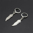 Men Women Stainless Steel Dangle Feather Ear Stud Hoop Earring Punk Pendant Cool
