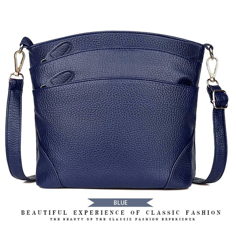Solid Color Shoulder Messenger Handbags Women Leather Crossbody Bags (Blue)