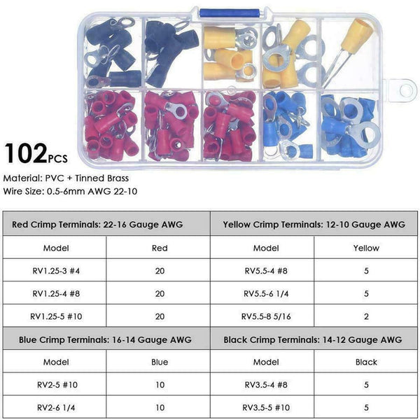 102Pcs/set Assorted Insulated Crimp Terminals Electrical Wire New Kits Conn A2O6