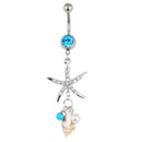 Crystal Rhinestone Starfish Conch Dangle Button Belly Navel Ring Body PiercinJ!E