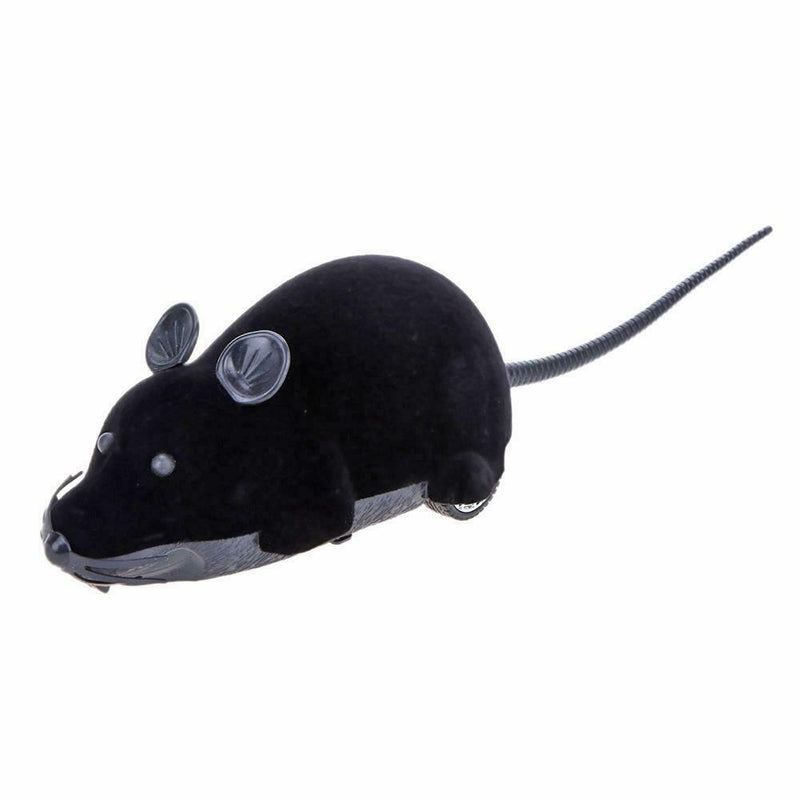 Wireless Electric RC Flocking Rat Toys Pet Cat Remote Control Mouse (Black) A