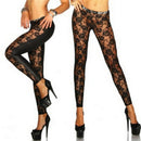 Womens Black Rose Vine Sheer Stretchy Floral Lace Leggings Tight Pencil Pants FT