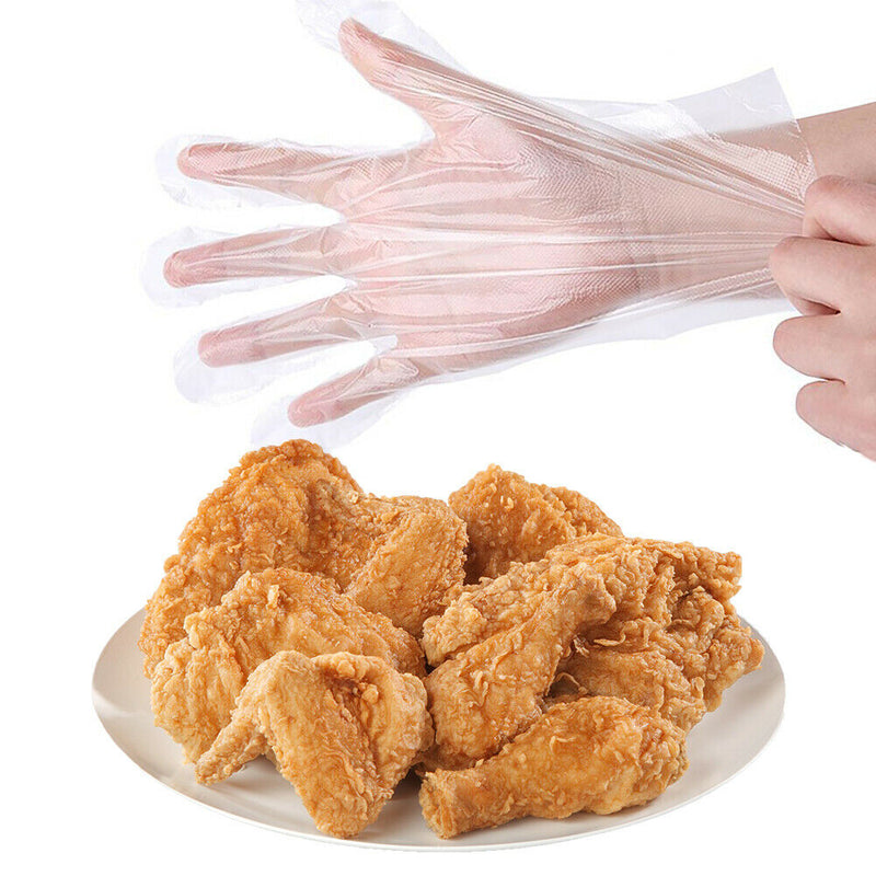 100pcs Transparent Disposable PE Sanitary Gloves for Restaurant Kitchen BBQ A