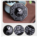 Natural Obsidian Hand Carved Chinese Taiji-Bagua Lucky Amulet Pendant Necklace