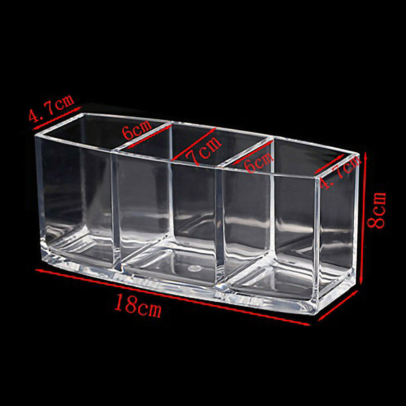 1pc 3 Lattices Acrylic Clear Cosmetic Organizer Makeup Brushes Pen Storage Box