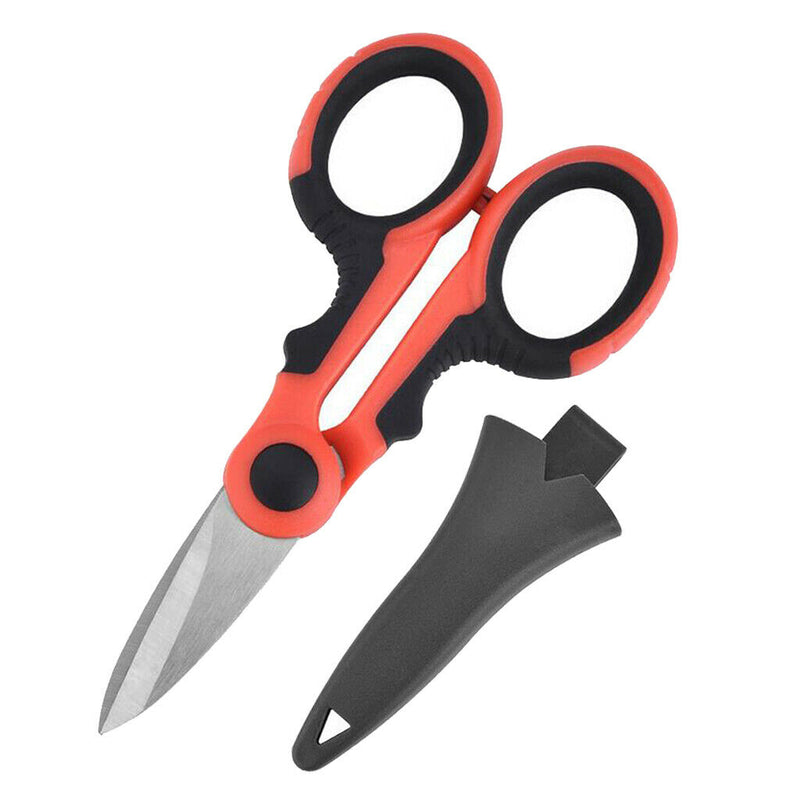 Electrician Electrical Scissors for Cables Fabrics Tool 14.5x7.5cm,Black Red