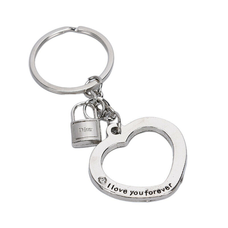 2Pcs Novelty Fashion Love Heart Keyring Couple Keychain Key Ring Gift