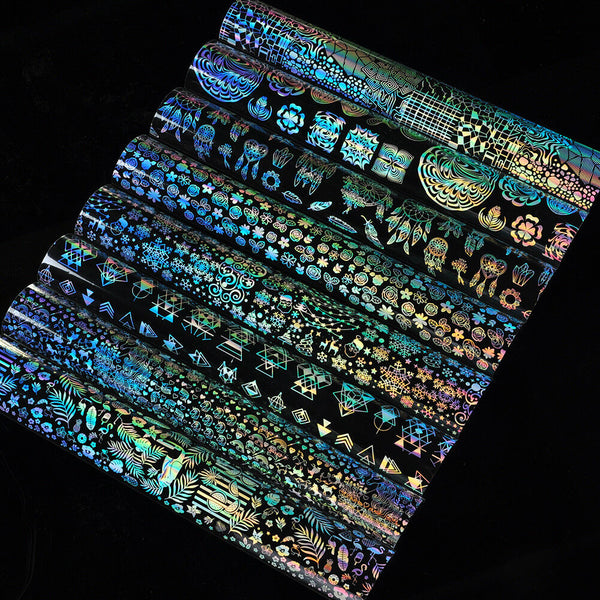 8x Holographic Nail Foil Xmas Dreamcatcher Geometric Nail Art Transfer Decals