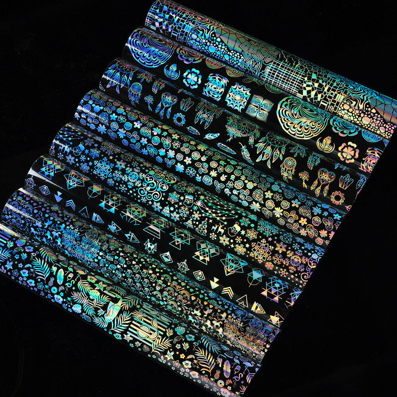 8x Holographic Nail Foil Xmas Dreamcatcher Geometric Nail Art Transfer Decals