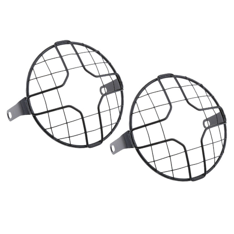 2pcs 7inch Universal Motorcycle Retro Metal Headlight Protector Guard Cover