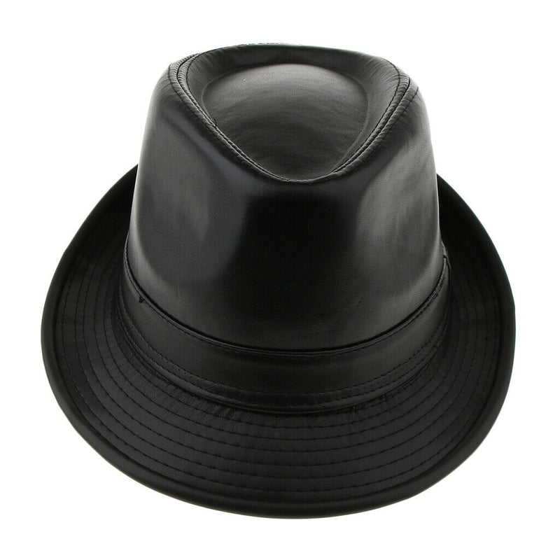 Retro Faux Leather Mens Fedora Trilby Hat Gentleman Winter Church Panama Cap