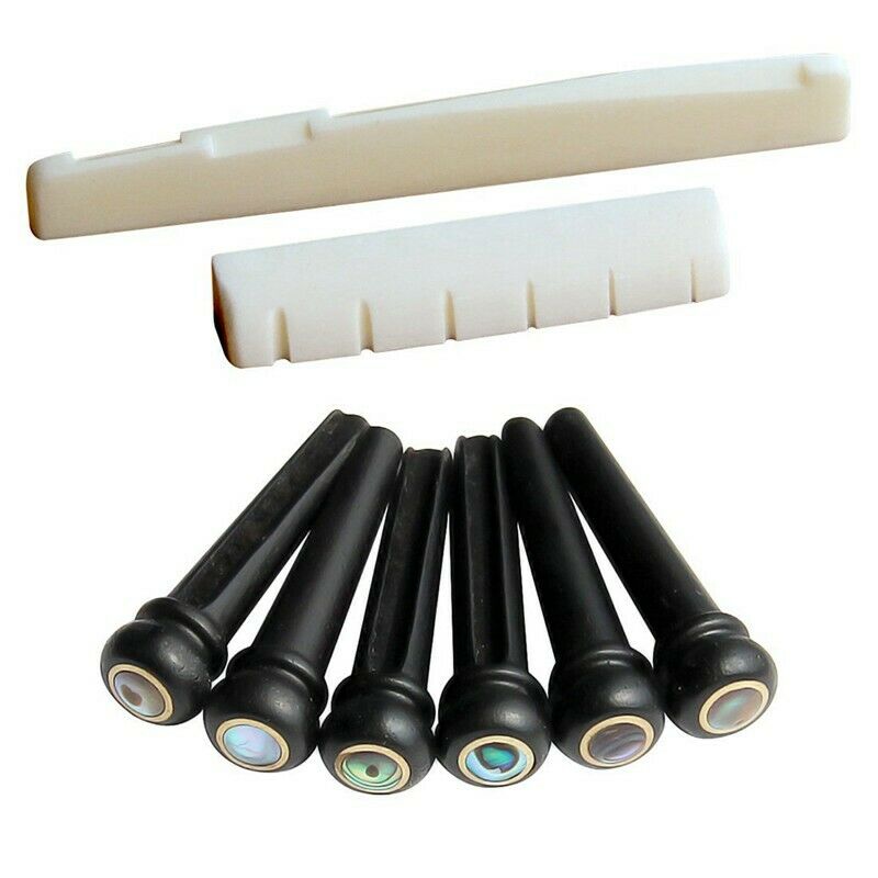 6 String Acoustic Guitar Bone Bridge Saddle and Nut and 6pcs Ebony Guitar B