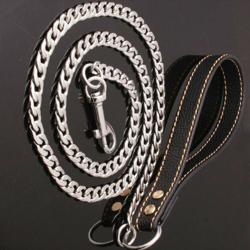 1Pcs Black Stainless Steel Leather Rope Welded Chain Traction Rope Newest Useful
