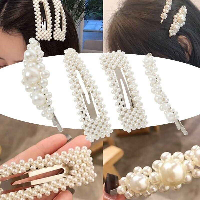 5X(Pearls Hair Clips For Women Girls 4Pcs Large Bows/Clips/Ties For Birthd M3E4)
