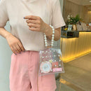 Pearls Clear Shoulder Handbags PVC Women Crossbody Top-handle Bags (White)