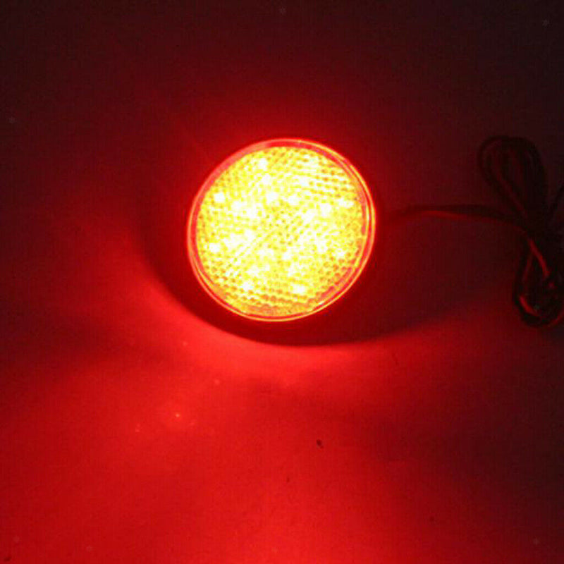 2pcs  Round Reflector 6mm Nuts LED Rear Tail Brake Stop Lights Red Lens