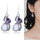 Purple Amethyst Moonstone Two Teardrop Topaz Dangle Drop Earrings Hook Jewelry