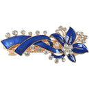 Rhinestone Accent Blue Leaves Detail Hair Clip Barrette for Lady Girls